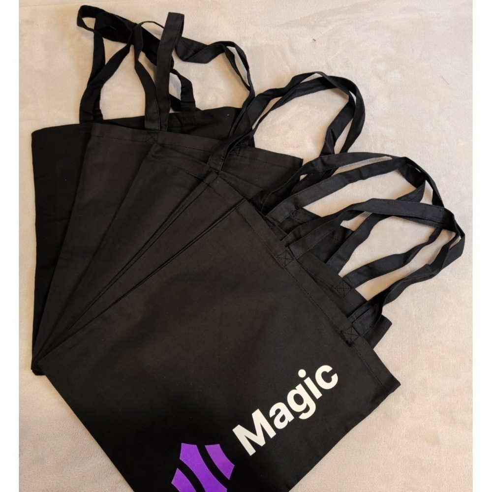 Lot of 5 Magic Black‎ Reusable Tote Bags Purple Emoji Double Sided